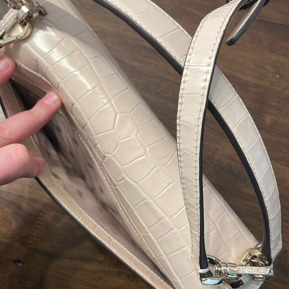 Kate Spade Audrey Flap Croc Embossed Crossbody Bag in Bare Cream - Picture 8 of 11